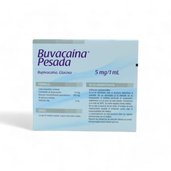 BUPIVACAINA GLUCOSA 5 MG 1 MLSOLUCION INYECTABLE 5 AMPOLLETAS DE 3 ML