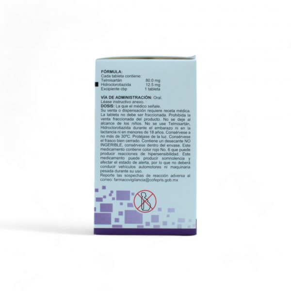 Telmisartán, Hidroclorotiazida de 80 mg, 12.5mg Caja C14